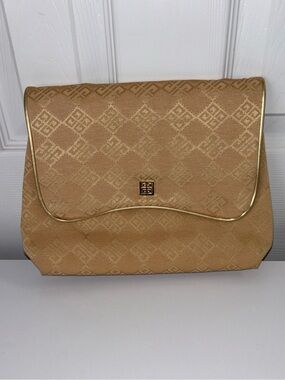 Vintage Givenchy 4G Monogram Organza Cosmetic Pouch Bag Gold Logo Clutch